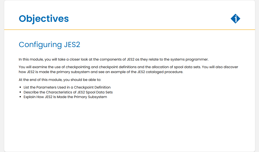 Configuring JES2 Configuring JES2 - Objectives screenshot