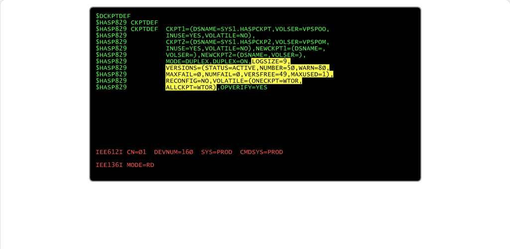 Configuring JES2 JES2 Checkpoint Definition: Configuring JES2 - $DCKPTDEF screenshot