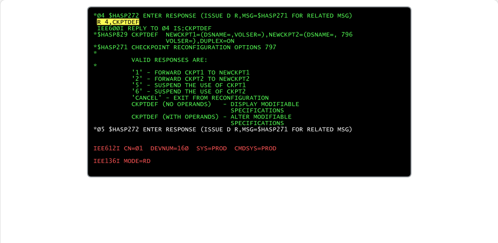 Configuring JES2 JES2 Checkpoint Definition: Configuring JES2 - Change Checkpoint Definitions screenshot