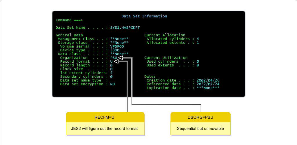Configuring JES2 JES2 Checkpoint Definition: Configuring JES2 - Disk Data Set screenshot