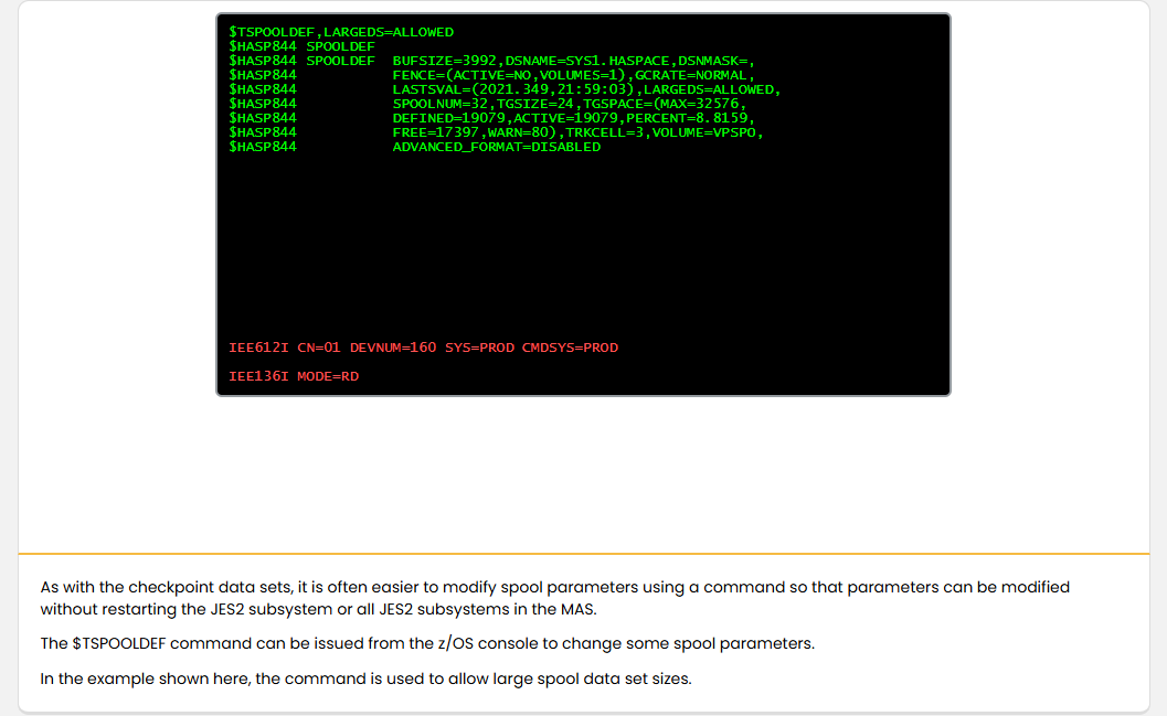 Configuring JES2 JES2 Spool Data Sets: Configuring JES2 - Change Spool Parameters screenshot