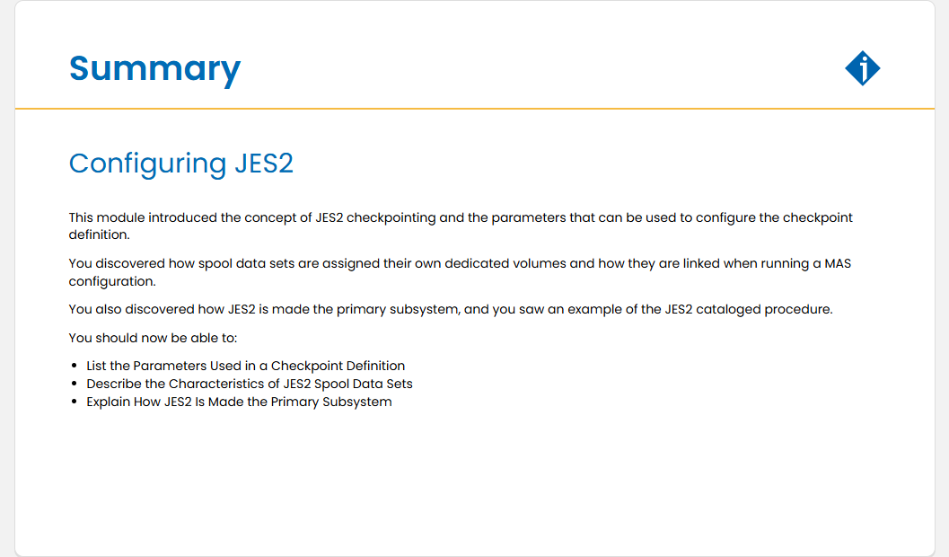 Configuring JES2 Quiz: Configuring JES2 - Summary screenshot