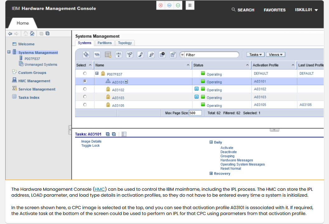 Initializing the z/OS System The Initialization Process: Initializing the z/OS System - Hardware Management Console screenshot