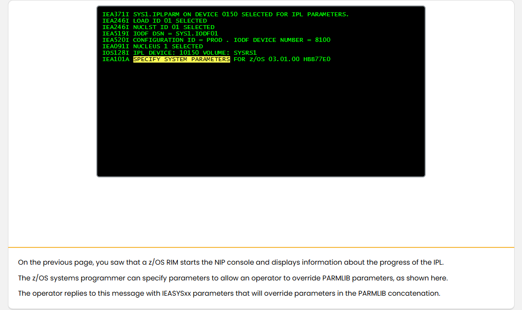 Initializing the z/OS System IPL Phases: Initializing the z/OS System - NIP Console screenshot