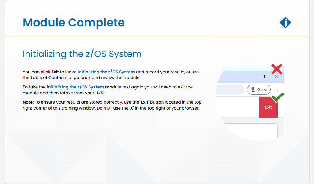 Initializing the z/OS System Module Test: Initializing the z/OS System - Module Complete screenshot